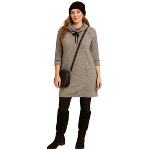 Bobeau Gray Cowl Neck Sweatshirt Dress‎ with 3/4 Sleeves Size Large Made in USA